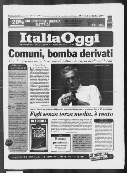 Italia oggi : quotidiano di economia finanza e politica